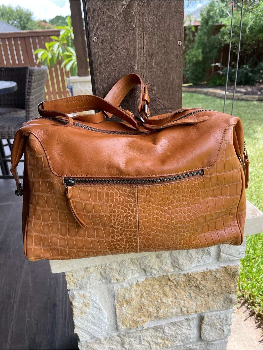 Velez Leather Satchel Bag with Embossed Texture
